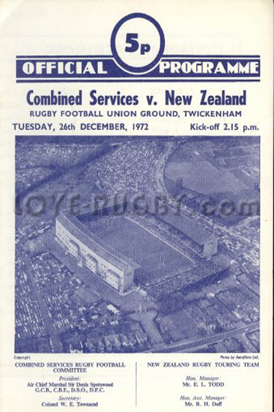 1972 Combined Services v New Zealand  Rugby Programme